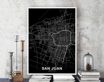 SAN JUAN Argentina map poster black white Hometown City Print Modern Home Decor Office Decoration Wall Art Dorm Bedroom Gift
