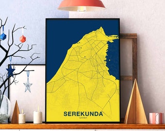 SEREKUNDA Gambia map poster color Hometown City Print Modern Home Decor Office Decoration Wall Art Dorm Bedroom Gift