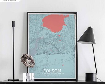 FOLSOM California USA map poster black white Hometown City Print Modern Home Decor Office Decoration Wall Art Dorm Bedroom Gift