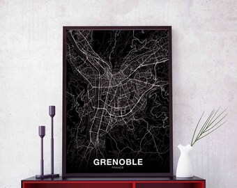 GRENOBLE France map poster black white Hometown City Print Modern Home Decor Office Decoration Wall Art Dorm Bedroom Gift