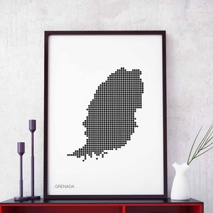 GRENADE minimal dots retro map poster noir blanc décoration murale design moderne suisse scandinave nordique pendaison de crémaillère voyage