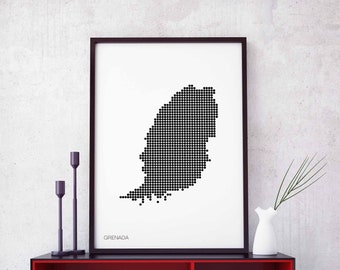 GRENADA minimal dots retro map poster black white wall decor design modern swiss scandinavian nordic housewarming travel