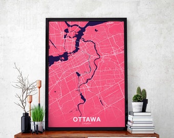 OTTAWA Canada map poster color Hometown City Print Modern Home Decor Office Decoration Wall Art Dorm Bedroom Gift