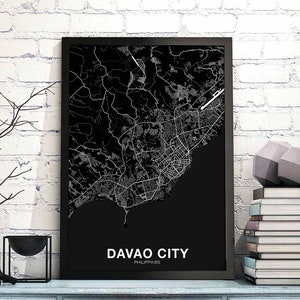 DAVAO CITY Philippines carte affiche noir blanc ville natale ville impression moderne décor à la maison bureau décoration mur art dortoir chambre cadeau