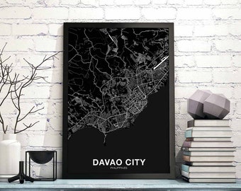 DAVAO CITY Philippines map poster black white Hometown City Print Modern Home Decor Office Decoration Wall Art Dorm Bedroom Gift