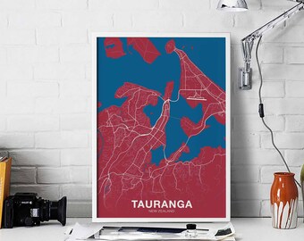 TAURANGA New Zealand map poster color Hometown City Print Modern Home Decor Office Decoration Wall Art Dorm Bedroom Gift