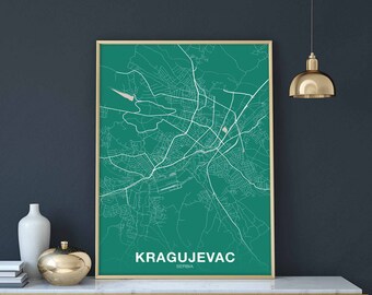 KRAGUJEVAC Serbia map poster color Hometown City Print Modern Home Decor Office Decoration Wall Art Dorm Bedroom Gift