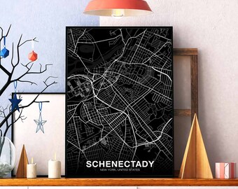 SCHENECTADY New York NY USA map poster black white Hometown City Print Modern Home Decor Office Decoration Wall Art Dorm Bedroom Gift