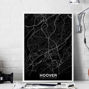 HOOVER Alabama AL USA Karte Poster schwarz weiß Hometown City Print Modernes Wohndekor Büro Dekoration Wand Kunst Wohnheim Schlafzimmer Geschenk