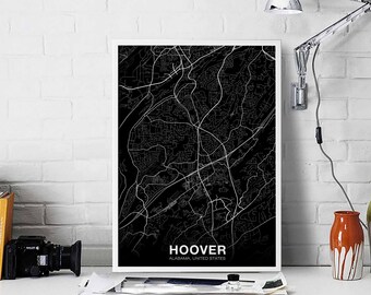 HOOVER Alabama AL USA map poster black white Hometown City Print Modern Home Decor Office Decoration Wall Art Dorm Bedroom Gift