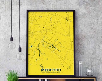 MEDFORD New Jersey NJ USA map poster color Hometown City Print Modern Home Decor Office Decoration Wall Art Dorm Bedroom Gift