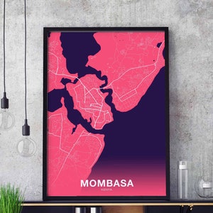 MOMBASA Kenya map poster color Hometown City Print Modern Home Decor Office Decoration Wall Art Dorm Bedroom Gift art