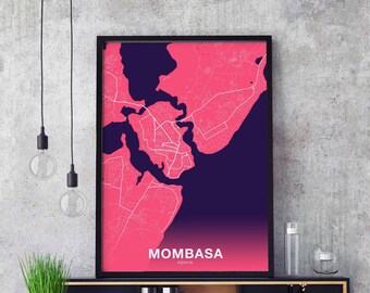 MOMBASA Kenya map poster color Hometown City Print Modern Home Decor Office Decoration Wall Art Dorm Bedroom Gift art