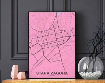 STARA ZAGORA Bulgaria map poster color Hometown City Print Modern Home Decor Office Decoration Wall Art Dorm Bedroom Gift