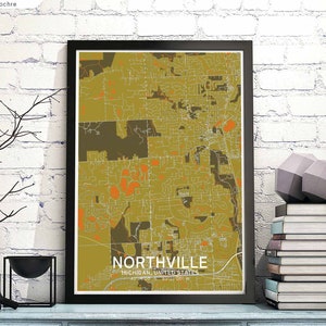 NORTHVILLE Michigan USA carte affiche noir blanc ville natale ville impression moderne décor à la maison bureau décoration mur art dortoir chambre cadeau