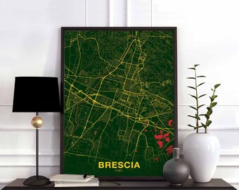 BRESCIA Italy map poster color Hometown City Print Modern Home Decor Office Decoration Wall Art Dorm Bedroom Gift