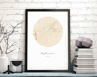 PESHAWAR Pakistan map poster wall decor design modern minimal nordic travel bedroom home art vintage retro dorm nursery housewarming