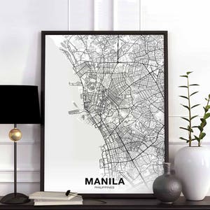 Affiche de carte de MANILLE, Philippines, ville natale, impression de ville, décoration d'intérieur moderne, décoration de bureau, art mural, dortoir, chambre, cadeau