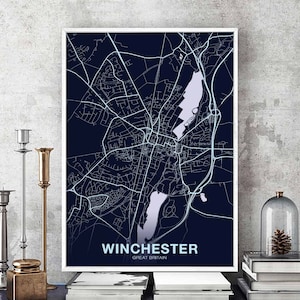 Póster de mapa de Gran Bretaña, Reino Unido, color de WINCHESTER, ciudad natal, impresión moderna, decoración del hogar, decoración de la oficina, arte de pared, dormitorio, regalo