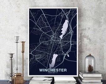 WINCHESTER Great Britain uk map poster color Hometown City Print Modern Home Decor Office Decoration Wall Art Dorm Bedroom Gift