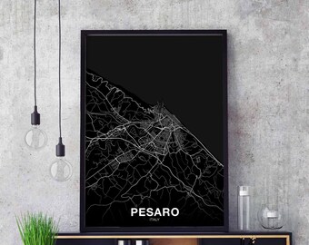 PESARO Italy map poster black white Hometown City Print Modern Home Decor Office Decoration Wall Art Dorm Bedroom Gift