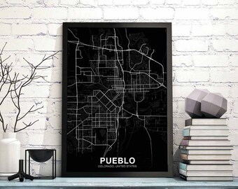 PUEBLO Colorado CO USA map poster black white Hometown City Print Modern Home Decor Office Decoration Wall Art Dorm Bedroom Gift