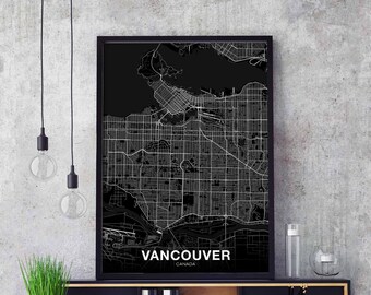 VANCOUVER Canada map poster black white Hometown City Print Modern Home Decor Office Decoration Wall Art Dorm Bedroom Gift