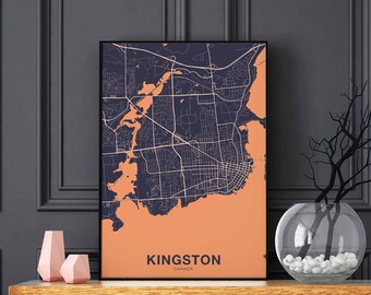 KINGSTON Canada map poster color Hometown City Print Modern Home Decor Office Decoration Wall Art Dorm Bedroom Gift