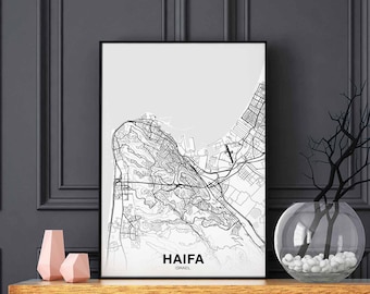 HAIFA Israel map poster black white Hometown City Print Modern Home Decor Office Decoration Wall Art Dorm Bedroom Gift