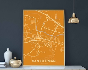 SAN GERMAN Puerto Rico PR map poster color Hometown City Print Modern Home Decor Office Decoration Wall Art Dorm Bedroom Gift