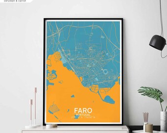 FARO Portugal map poster black white Hometown City Print Modern Home Decor Office Decoration Wall Art Dorm Bedroom Gift