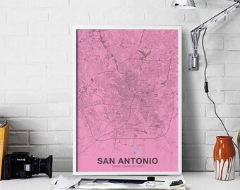 SAN ANTONIO Texas TX us map poster color Hometown City Print Modern Home Decor Office Decoration Wall Art Dorm Bedroom Gift