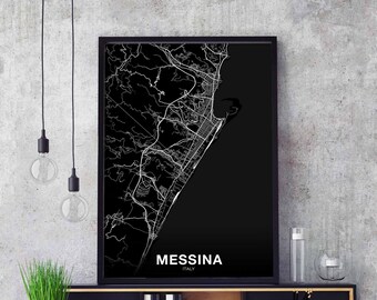 MESSINA Italy map poster black white Hometown City Print Modern Home Decor Office Decoration Wall Art Dorm Bedroom Gift
