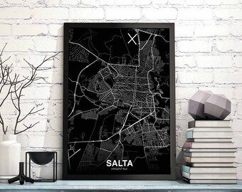 SALTA Argentina map poster black white Hometown City Print Modern Home Decor Office Decoration Wall Art Dorm Bedroom Gift