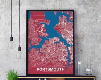 PORTSMOUTH Virginia VA USA poster color Hometown City Print Modern Home Decor Office Decoration Wall Art Dorm Bedroom Gift