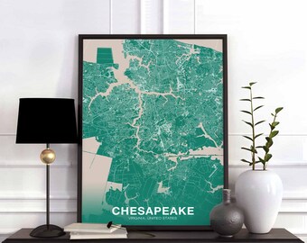 CHESAPEAKE Virginia VA USA poster color Hometown City Print Modern Home Decor Office Decoration Wall Art Dorm Bedroom Gift