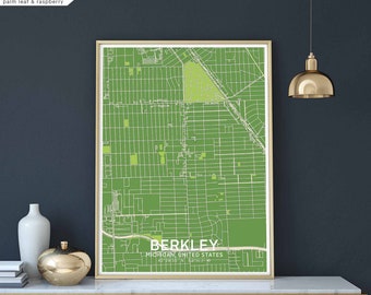BERKLEY Michigan USA map poster black white Hometown City Print Modern Home Decor Office Decoration Wall Art Dorm Bedroom Gift