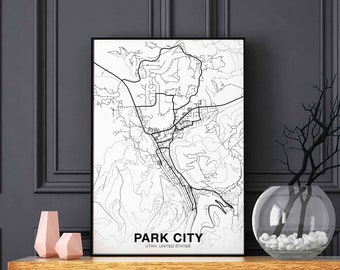 PARK CITY Utah UT usa map poster black white Hometown City Print Modern Home Decor Office Decoration Wall Art Dorm Bedroom Gift