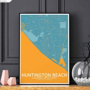 HUNTINGTON BEACH California usa map poster black white Hometown City Print Modern Home Decor Office Decoration Wall Art Dorm Bedroom Gift