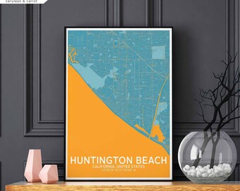 HUNTINGTON BEACH California usa map poster black white Hometown City Print Modern Home Decor Office Decoration Wall Art Dorm Bedroom Gift