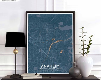 ANAHEIM California USA map poster black white Hometown City Print Modern Home Decor Office Decoration Wall Art Dorm Bedroom Gift