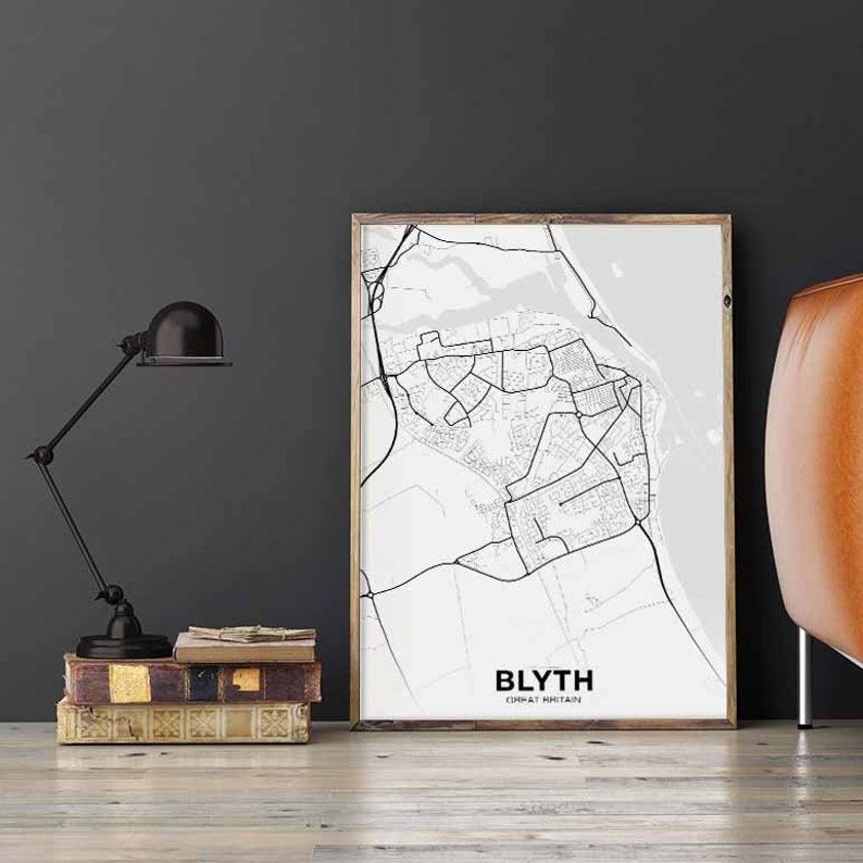 BLYTH Great Britain UK map poster black white Hometown City Print Modern Home Decor Office Decoration Wall Art Dorm Bedroom Gift