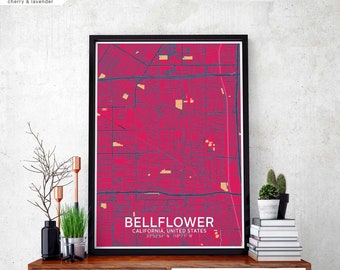 BELLFLOWER California USA map poster black white Hometown City Print Modern Home Decor Office Decoration Wall Art Dorm Bedroom Gift