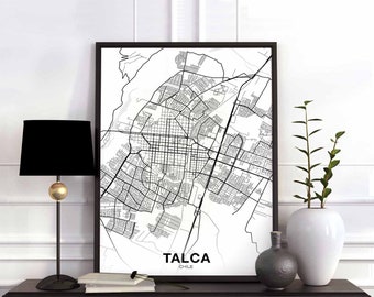 TALCA Chile map poster black white Hometown City Print Modern Home Decor Office Decoration Wall Art Dorm Bedroom Gift
