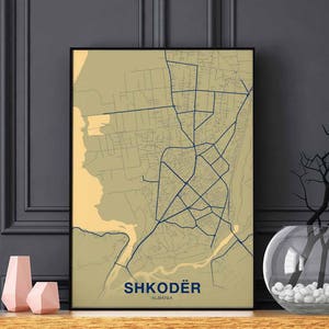 SHKODER Albanie carte affiche couleur ville natale ville impression moderne décor à la maison bureau décoration art mural dortoir chambre cadeau