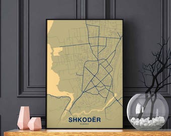 SHKODER Albania map poster color Hometown City Print Modern Home Decor Office Decoration Wall Art Dorm Bedroom Gift
