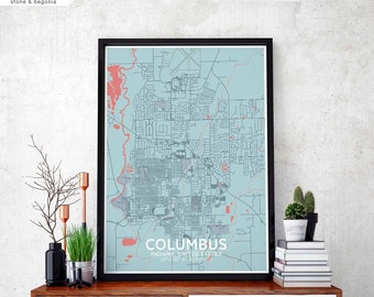 COLUMBUS Indiana USA map poster black white Hometown City Print Modern Home Decor Office Decoration Wall Art Dorm Bedroom Gift