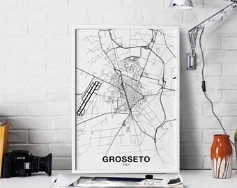 GROSSETO Italy map poster Hometown City Print Modern Home Decor Office Decoration Wall Art Dorm Bedroom Gift