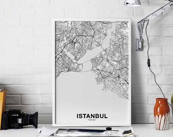 ISTANBUL Turkey map poster Hometown City Print Modern Home Decor Office Decoration Wall Art Dorm Bedroom Gift