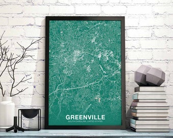 GREENVILLE South Carolina SC US map poster color Hometown City Print Modern Home Decor Office Decoration Wall Art Dorm Bedroom Gift
